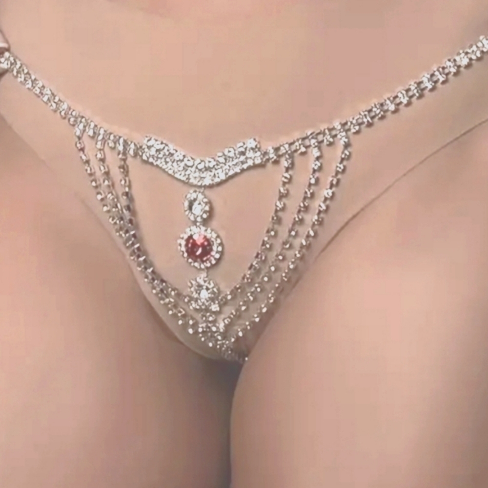 Silver Red Rhinestone Bikini Body Chain NWT  B3